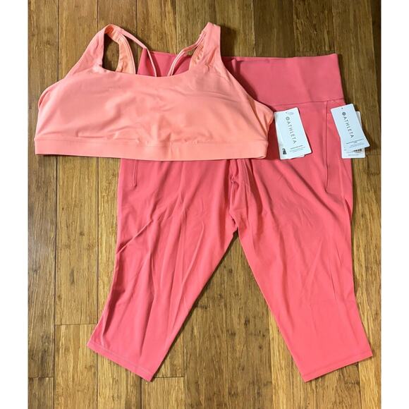 Athleta WORKOUT SET Salutation Stash Pocket II Capri & Exhale Bra 3X Coral NWT‎ - Picture 2 of 11